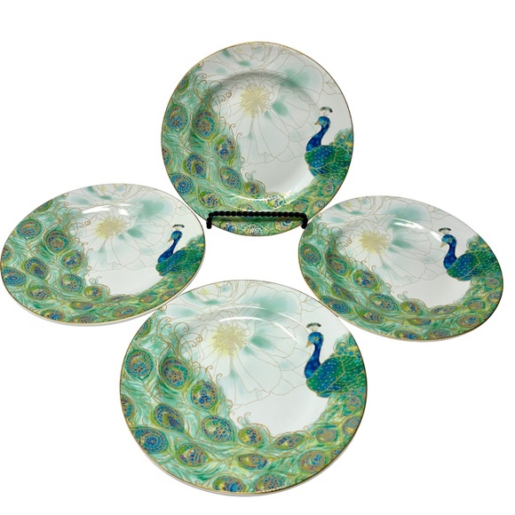 222 Fifth Lakshmi Peacock Porcelain Appetizer Plates Set of 4 Discontinued 6.5” - Picture 1 of 7